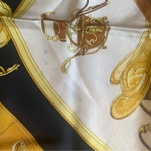 Hermes of Paris-Black and Gold Silk Scarf - Picture 3 of 8